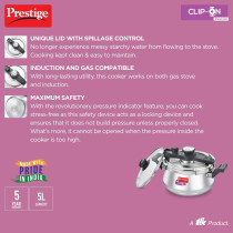 Prestige Svachh Clip-on 5 Litre Stainless Steel Pressure Handi, Silver, MPCH20233
