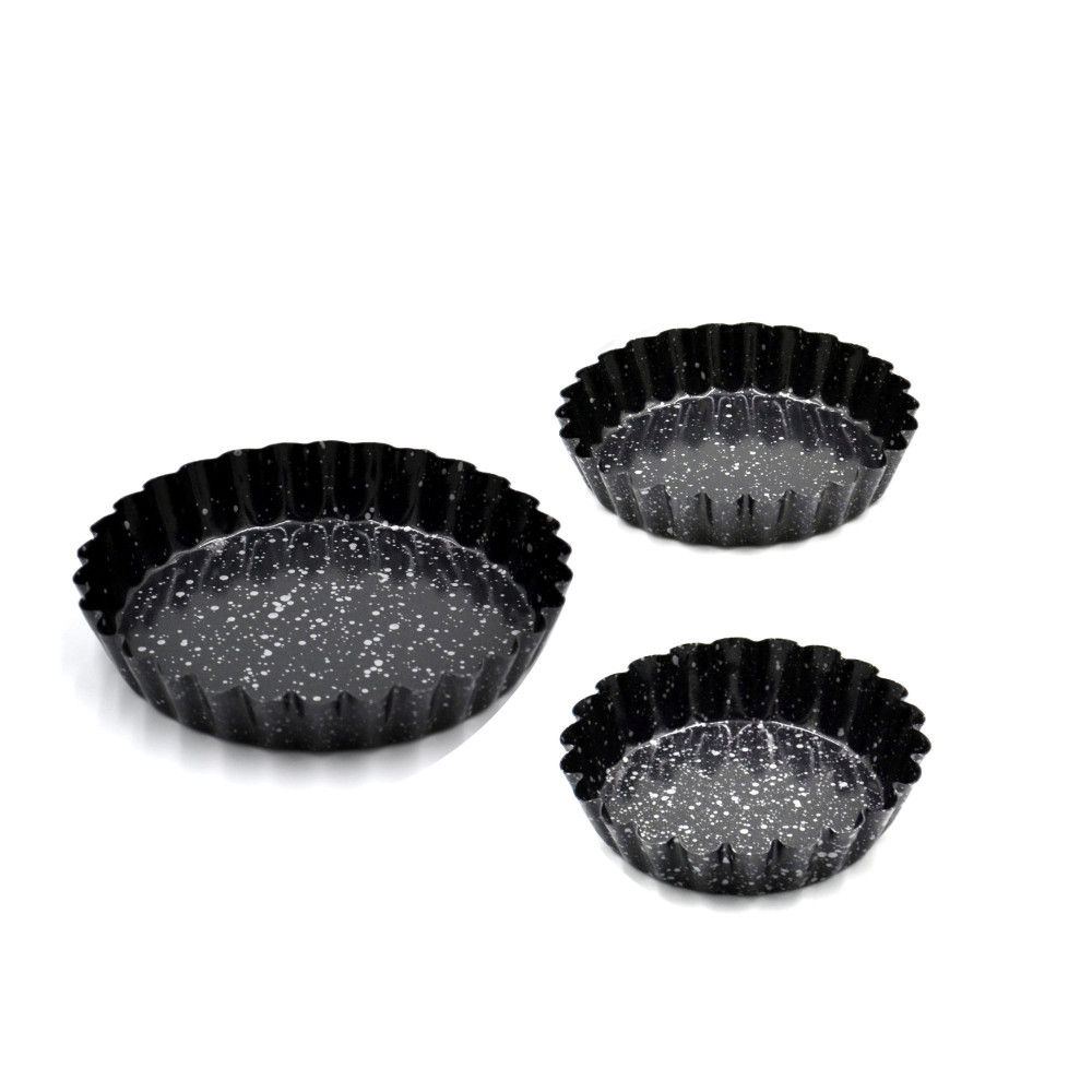 Prestige Granite 3 Pieces, Multipurpose Tart Pan Set, Black, PR48787