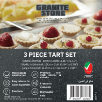 Prestige Granite 3 Pieces, Multipurpose Tart Pan Set, Black, PR48787