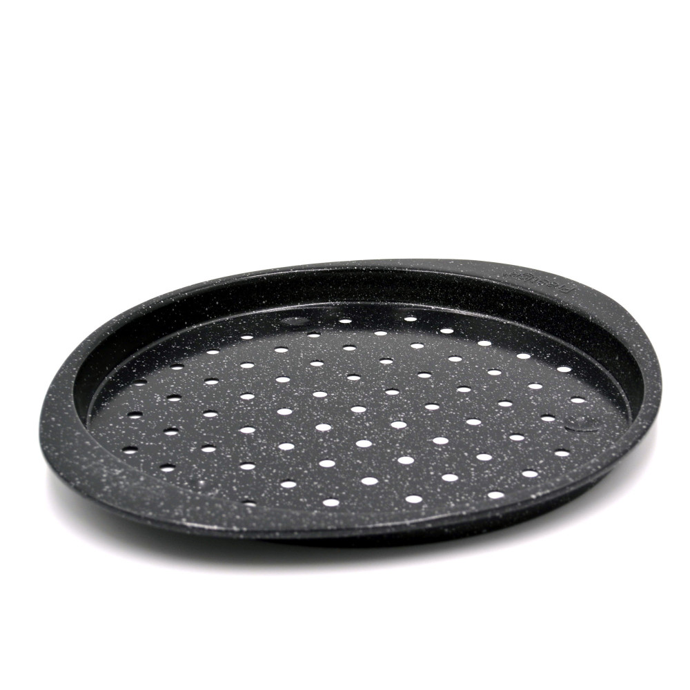 Prestige Granite 12-Inch Pizza Crisper Pan with Carbon Steel Coating for Home Oven Baking | Premium Quality Non-Stick Pizza Tray, Black, PR48777