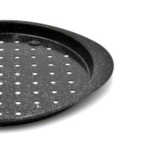 Prestige Granite 12-Inch Pizza Crisper Pan with Carbon Steel Coating for Home Oven Baking | Premium Quality Non-Stick Pizza Tray, Black, PR48777