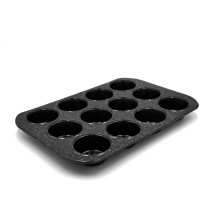Prestige Granite Deep Muffin Tray Non-Stick 12-Cup Muffin Pans Tin - Carbon Steel Baking Tray for Cupcakes, Black, PR48754