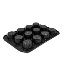 Prestige Granite Deep Muffin Tray Non-Stick 12-Cup Muffin Pans Tin - Carbon Steel Baking Tray for Cupcakes, Black, PR48754