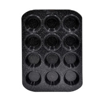 Prestige Granite Deep Muffin Tray Non-Stick 12-Cup Muffin Pans Tin - Carbon Steel Baking Tray for Cupcakes, Black, PR48754