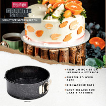 Prestige Granite Springform Cake Pan, 7 Inch Granite Round Non-Stick Bakeware 20cm Carbon Steel Leakproof Baking Tin, Black, PR48782