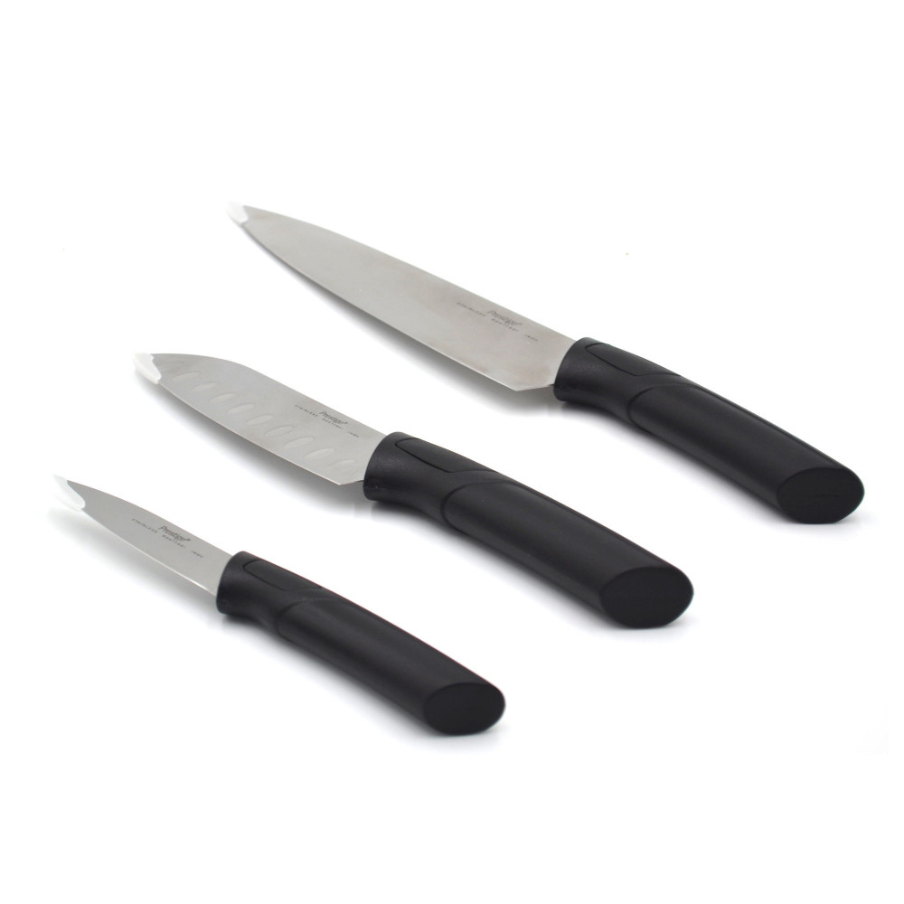 Prestige 3 Piece Knife Set, Stainless Steel Blades Essential Kitchen Knives for Precision Cutting and Chopping, Black