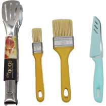 Yu Well Barbecue Kit 4 Pack, Brushed Stainless Steel Tongs And 2 Brushes With Soft Grip Handles, Barbeque Grill Accessories And Cooking Utensils Set