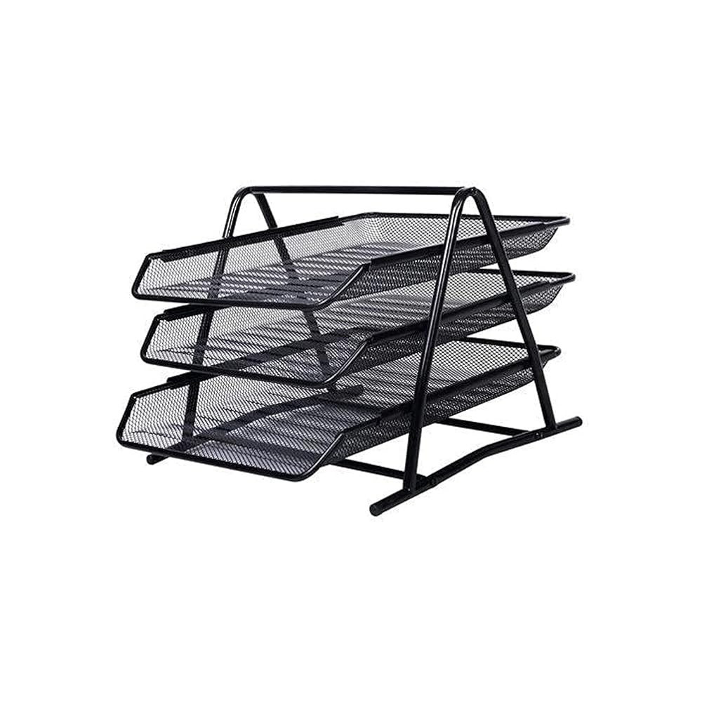 Yu Well Metal Paper Tray Mesh Document Tray For Desk Accessories Office Supplies Files And More Space Saving With 3 Tiers Durable Office Desk Organizer With Sliding Trays Durable, Black