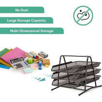 Yu Well Metal Paper Tray Mesh Document Tray For Desk Accessories Office Supplies Files And More Space Saving With 3 Tiers Durable Office Desk Organizer With Sliding Trays Durable, Black