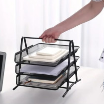Yu Well Metal Paper Tray Mesh Document Tray For Desk Accessories Office Supplies Files And More Space Saving With 3 Tiers Durable Office Desk Organizer With Sliding Trays Durable, Black