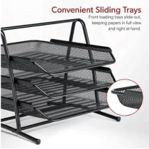 Yu Well Metal Paper Tray Mesh Document Tray For Desk Accessories Office Supplies Files And More Space Saving With 3 Tiers Durable Office Desk Organizer With Sliding Trays Durable, Black