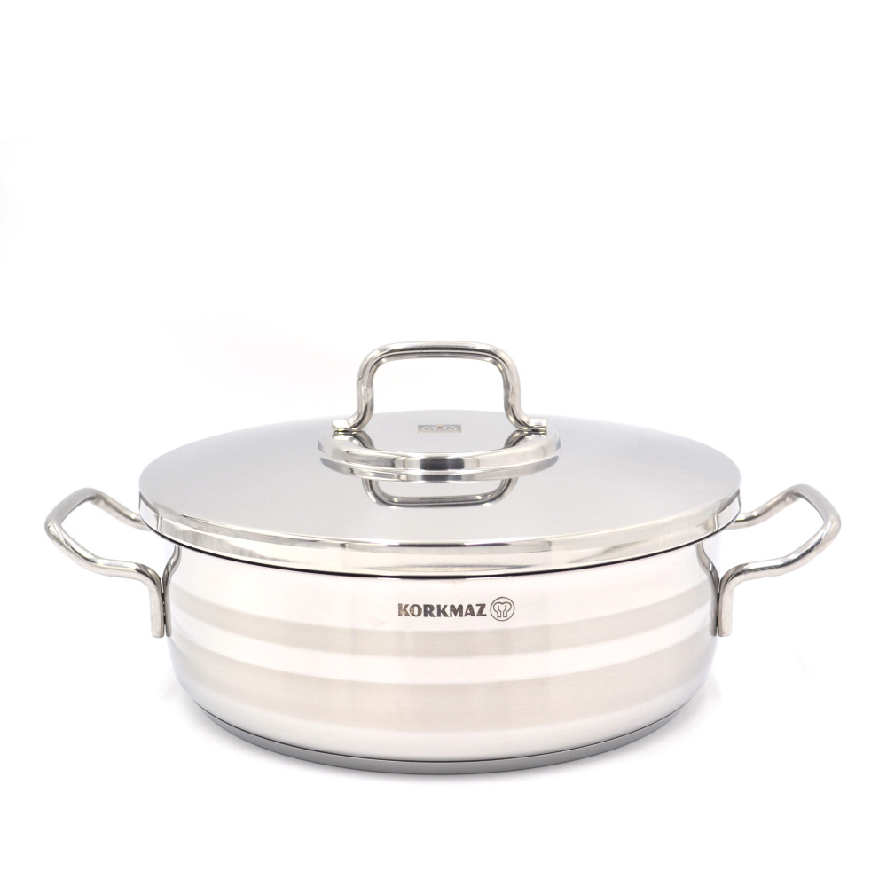 Korkmaz Astra Short Casserole, 26 cm Size, Silver, KA2035