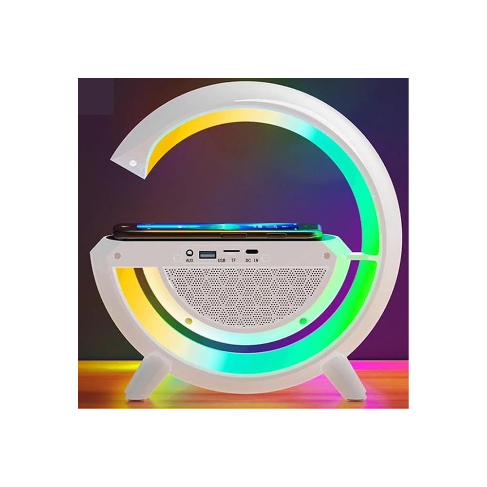 Yu Well LED Wireless Charger Lamp With Bluetooth Speaker And Fm Radio Light Up Wireless Speaker Intelligent LED Table Lamp Color Changing Bedside Table Light For Home And Bedroom Decor, Model-1