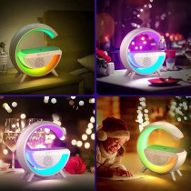 Yu Well LED Wireless Charger Lamp With Bluetooth Speaker And Fm Radio Light Up Wireless Speaker Intelligent LED Table Lamp Color Changing Bedside Table Light For Home And Bedroom Decor, Model-1