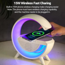 Yu Well LED Wireless Charger Lamp With Bluetooth Speaker And Fm Radio Light Up Wireless Speaker Intelligent LED Table Lamp Color Changing Bedside Table Light For Home And Bedroom Decor, Model-1