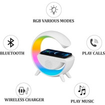 Yu Well LED Wireless Charger Lamp With Bluetooth Speaker And Fm Radio Light Up Wireless Speaker Intelligent LED Table Lamp Color Changing Bedside Table Light For Home And Bedroom Decor, Model-1
