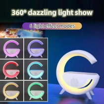 Yu Well LED Wireless Charger Lamp With Bluetooth Speaker And Fm Radio Light Up Wireless Speaker Intelligent LED Table Lamp Color Changing Bedside Table Light For Home And Bedroom Decor, Model-1