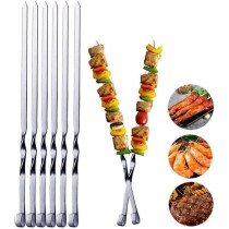 Yu Well Pack Of 6 Barbecue Skewers,Stainless Steel Kebab Skewers, Flat Grill Kabob Skewers, 60 Cm Long Skewers, Meat Skewers For Barbecue, Cocktail, Party Essentials