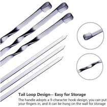 Yu Well Pack Of 6 Barbecue Skewers,Stainless Steel Kebab Skewers, Flat Grill Kabob Skewers, 60 Cm Long Skewers, Meat Skewers For Barbecue, Cocktail, Party Essentials