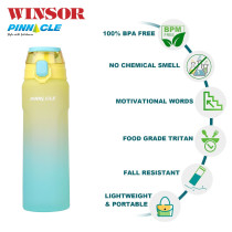 Winsor Pinnacle Wave Hydration Bottle 750Ml, Leak-Proof Water Bottle with Protein Shaker, Ideal for Gym, School, and Outdoor Sports, Yellow/Blue, WPHY-G-1014