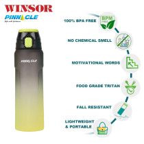 Winsor Pinnacle Wave Hydration Bottle 750Ml, Leak-Proof Water Bottle with Protein Shaker, Ideal for Gym, School, and Outdoor Sports, Black/Yellow, WPHY-BL-1015