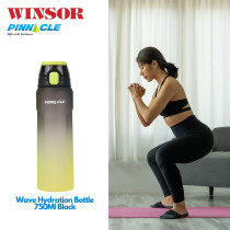 Winsor Pinnacle Wave Hydration Bottle 750Ml, Leak-Proof Water Bottle with Protein Shaker, Ideal for Gym, School, and Outdoor Sports, Black/Yellow, WPHY-BL-1015