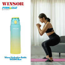 Winsor Pinnacle Wave Hydration Bottle 1000 Ml, Leak-Proof Water Bottle with Protein Shaker Ideal for Gym, School, and Outdoor Sports, Blue/Yellow, WPHY-B-1016