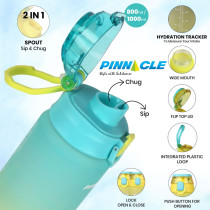 Winsor Pinnacle Wave Hydration Bottle 1000 Ml, Leak-Proof Water Bottle with Protein Shaker Ideal for Gym, School, and Outdoor Sports, Yellow/Blue, WPHY-G-1017