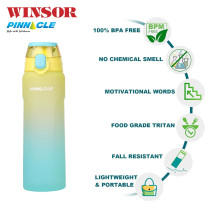 Winsor Pinnacle Wave Hydration Bottle 1000 Ml, Leak-Proof Water Bottle with Protein Shaker Ideal for Gym, School, and Outdoor Sports, Yellow/Blue, WPHY-G-1017
