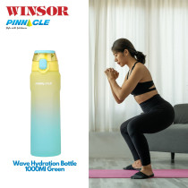 Winsor Pinnacle Wave Hydration Bottle 1000 Ml, Leak-Proof Water Bottle with Protein Shaker Ideal for Gym, School, and Outdoor Sports, Yellow/Blue, WPHY-G-1017