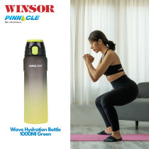 Winsor Pinnacle Wave Hydration Bottle 1000 Ml, Leak-Proof Water Bottle with Protein Shaker Ideal for Gym, School, and Outdoor Sports, Black/Yellow, WPHY-BL-1018