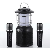 Yu Well Sd08 10W Multi-Function Camping Lantern With Karaoke Player With Big Sound Speaker And 2 Wireless Stereo Bluetooth Microphones For Camping Partying, Lantern/Speaker, Black