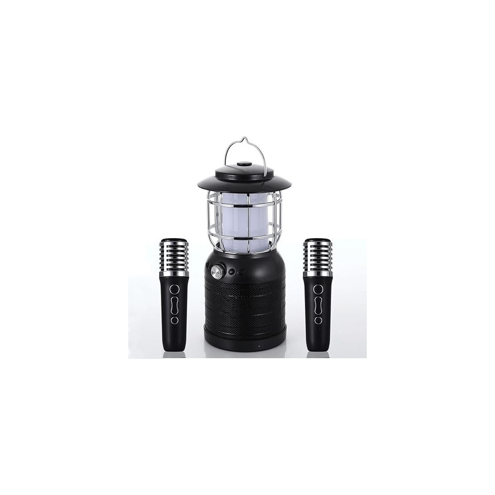Yu Well Sd08 10W Multi-Function Camping Lantern With Karaoke Player With Big Sound Speaker And 2 Wireless Stereo Bluetooth Microphones For Camping Partying, Lantern/Speaker, Black