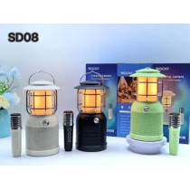 Yu Well Sd08 10W Multi-Function Camping Lantern With Karaoke Player With Big Sound Speaker And 2 Wireless Stereo Bluetooth Microphones For Camping Partying, Lantern/Speaker, Black