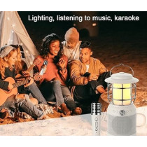 Yu Well Sd08 10W Multi-Function Camping Lantern With Karaoke Player With Big Sound Speaker And 2 Wireless Stereo Bluetooth Microphones For Camping Partying, Lantern/Speaker, Black