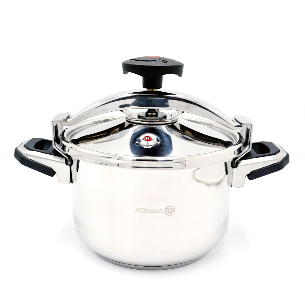 Korkmaz Stainless Steel Pressure Cooker 16 Liter, Aluminium Capsul Base Turkish Pressure Cooker with Heavy Lid, Silver, KA773-02