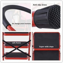 Yu Well Folding Heavy Duty Steel Ladder 150 Kg Capacity, Rubber Pad Multi-Purpose Portable Ladder For Home, Kitchen, Garden, Office, Warehouse, Red, 5 Step
