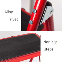 Yu Well Folding Heavy Duty Steel Ladder 150 Kg Capacity, Rubber Pad Multi-Purpose Portable Ladder For Home, Kitchen, Garden, Office, Warehouse, Red, 5 Step