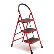 Yu Well Folding Heavy Duty Steel Ladder 150 Kg Capacity, Rubber Pad Multi-Purpose Portable Ladder For Home, Kitchen, Garden, Office, Warehouse, Red, 3 Step