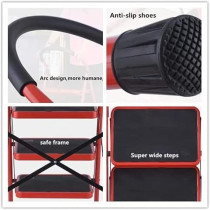 Yu Well Folding Heavy Duty Steel Ladder 150 Kg Capacity, Rubber Pad Multi-Purpose Portable Ladder For Home, Kitchen, Garden, Office, Warehouse, Red, 3 Step