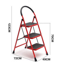 Yu Well Folding Heavy Duty Steel Ladder 150 Kg Capacity, Rubber Pad Multi-Purpose Portable Ladder For Home, Kitchen, Garden, Office, Warehouse, Red, 3 Step