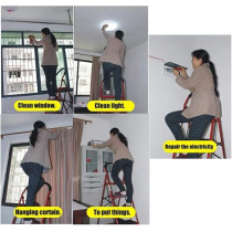 Yu Well Folding Heavy Duty Steel Ladder 150 Kg Capacity, Rubber Pad Multi-Purpose Portable Ladder For Home, Kitchen, Garden, Office, Warehouse, Red, 4 Step