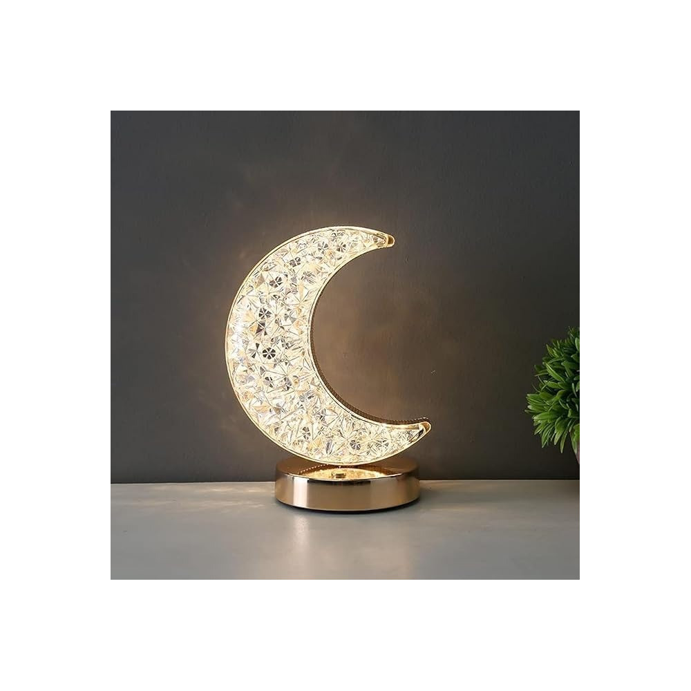 Yu Well Crystal Table Lamp Smart Touch 3 Color Changing Desk Lamp For Ramadan Christmas Festival Home Decoration, Ramadan Moon
