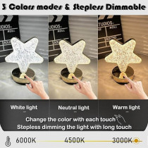 Yu Well Crystal Table Lamp Smart Touch 3 Color Changing Desk Lamp For Ramadan Christmas Festival Home Decoration, Star