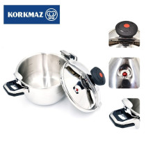 Korkmaz Stainless Steel Pressure Cooker 9 Liter Aluminium Capsul Base Turkish Pressure Cooker with Heavy Lid Induction Base Cooker, Silver, KA773-05