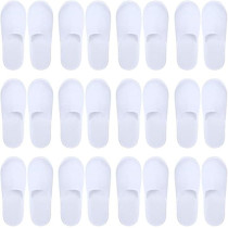 Yu Well 12 Pairs Disposable Spa Slippers Fluffy Closed For Hotel, Home, Guest Use, Fits Up To Us Men And Women, White