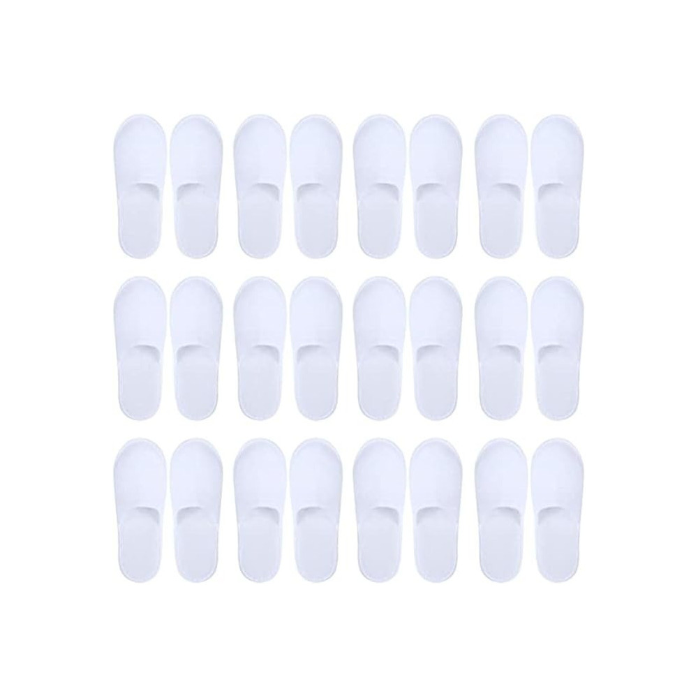 Yu Well 12 Pairs Disposable Spa Slippers Fluffy Closed For Hotel, Home, Guest Use, Fits Up To Us Men And Women, White