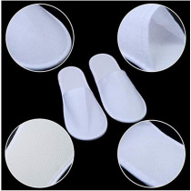 Yu Well 12 Pairs Disposable Spa Slippers Fluffy Closed For Hotel, Home, Guest Use, Fits Up To Us Men And Women, White