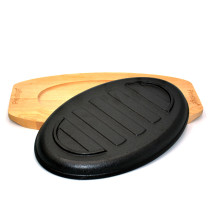 Prestige Pre-Seasoned Cast Iron Sizzler Pan 26cm, Sizzling Steak Plate with Wooden Base Premium and Durable Cast Iron Griddle, Black, PR50205