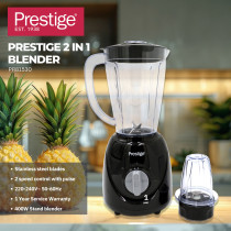 Prestige 2 in 1 Stand Blender 1.5 Ltr 400W, Blender with Grinder Mills Stainless Steel Blades and Two Pulse Control for Fine and Grinding of Coffee Herbs, Black, PR81530